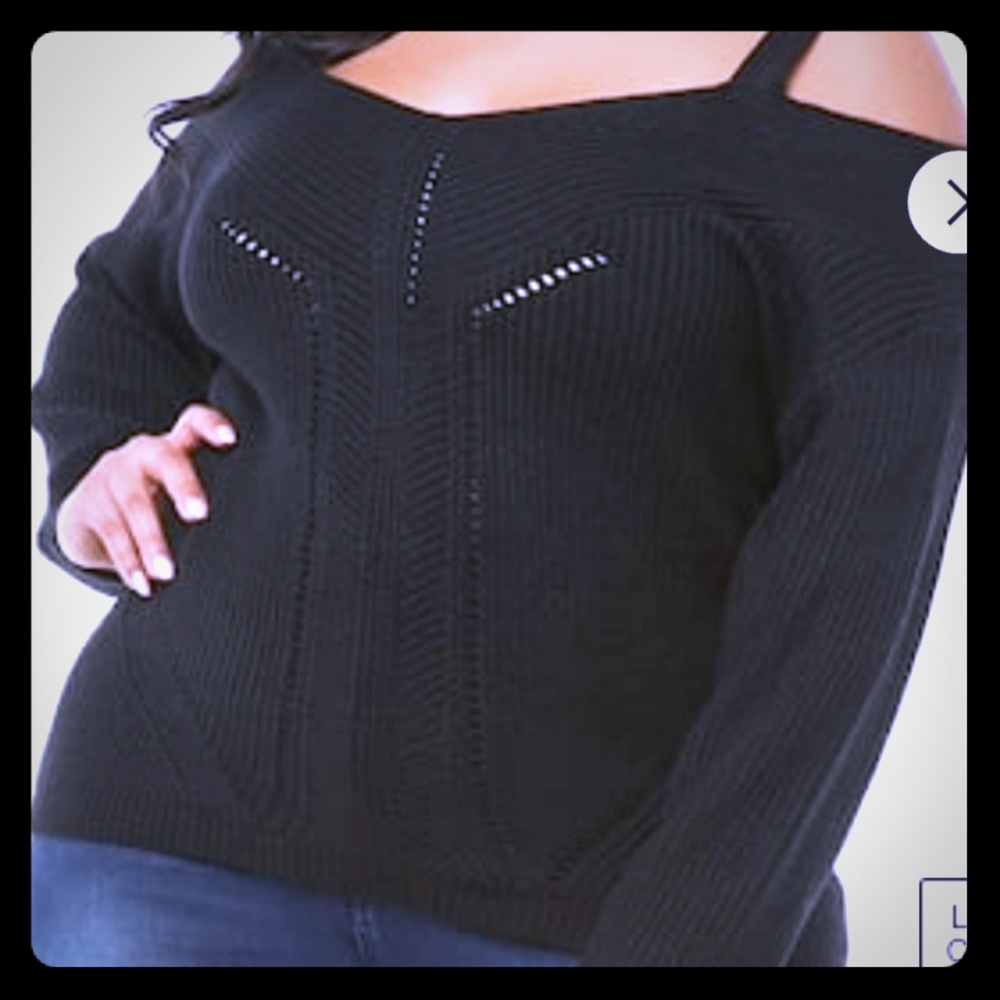 Plus sized open-shoulder sweater